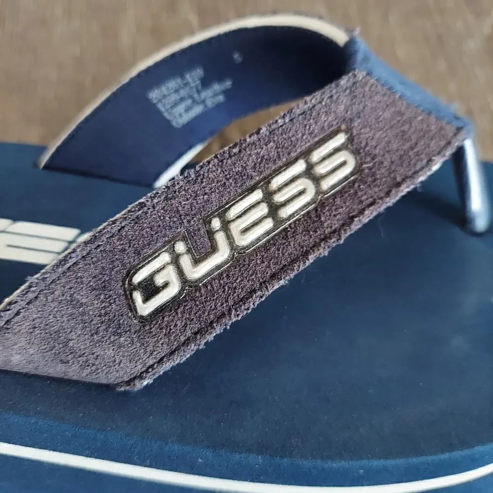 Vintage Guess Platform Flip Flops Sandals Blue White Size 5